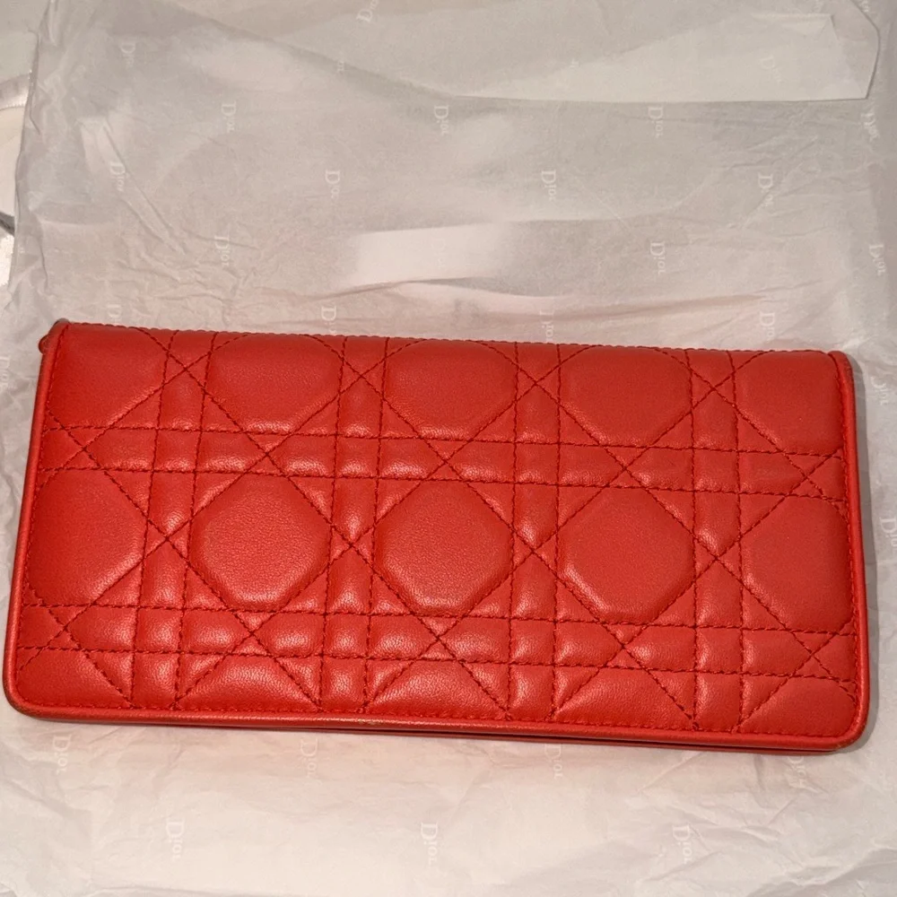 Christian Dior Lady Dior Cannage Patent Leather Long Wallet Tricolor